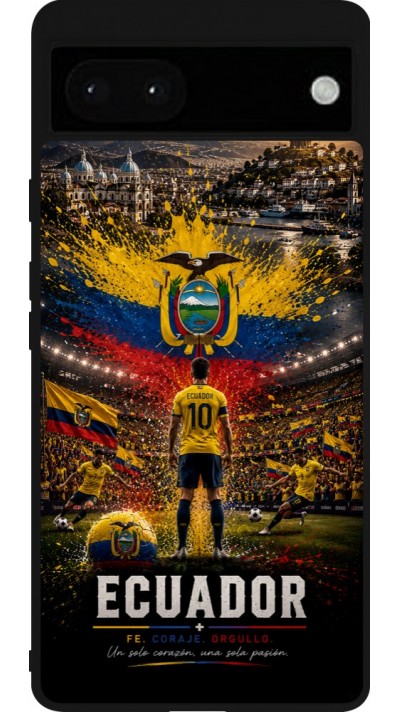 Coque Google Pixel 6a - Silicone rigide noir Football Équateur splash 2026