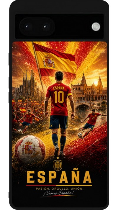 Coque Google Pixel 6a - Silicone rigide noir Football Espagne splash 2026