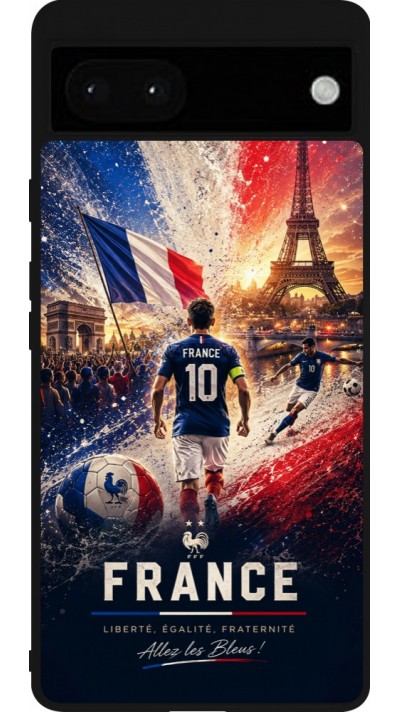 Coque Google Pixel 6a - Silicone rigide noir Football France splash 2026