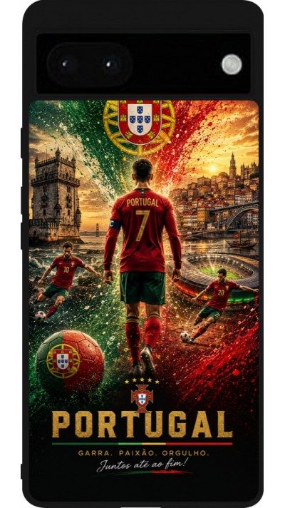 Coque Google Pixel 6a - Silicone rigide noir Football Portugal splash 2026