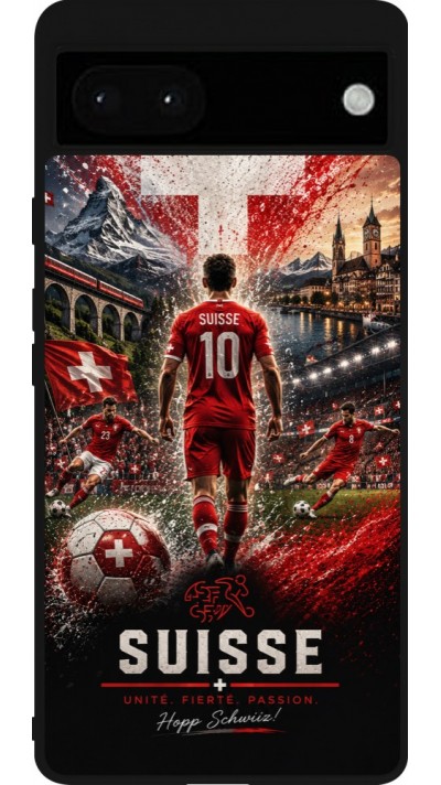 Coque Google Pixel 6a - Silicone rigide noir Football Suisse splash 2026