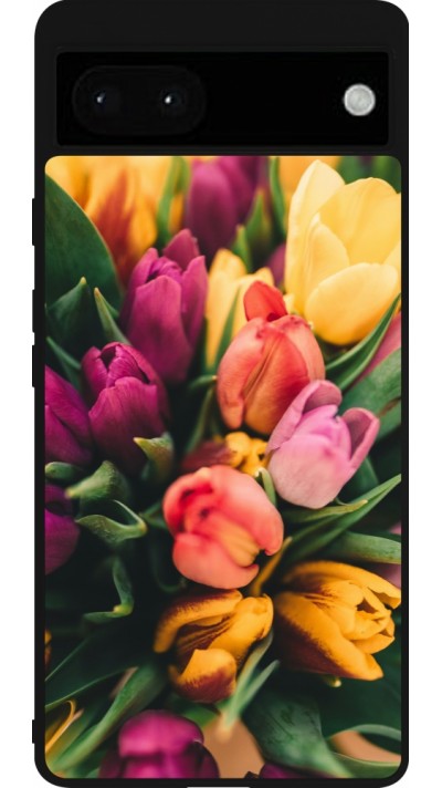 Google Pixel 6a Case Hülle - Silikon schwarz Bouquet of tulips Spring 2026