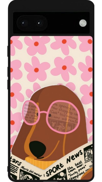 Google Pixel 6a Case Hülle - Silikon schwarz Dog with newspaper Spring 2026