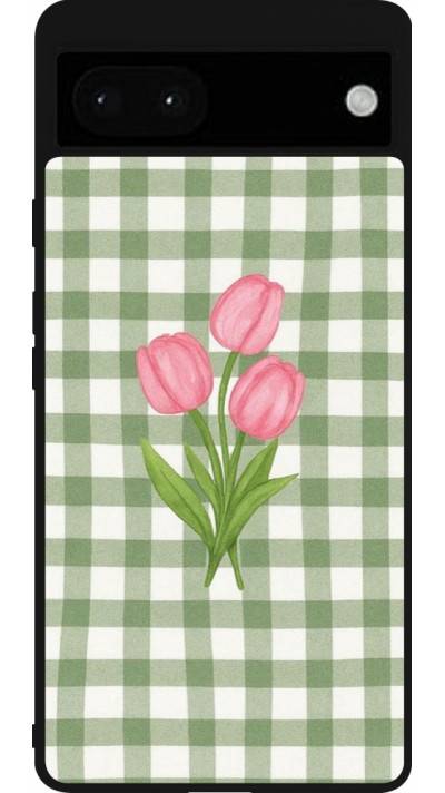 Google Pixel 6a Case Hülle - Silikon schwarz Green vichy tulips Spring 2026