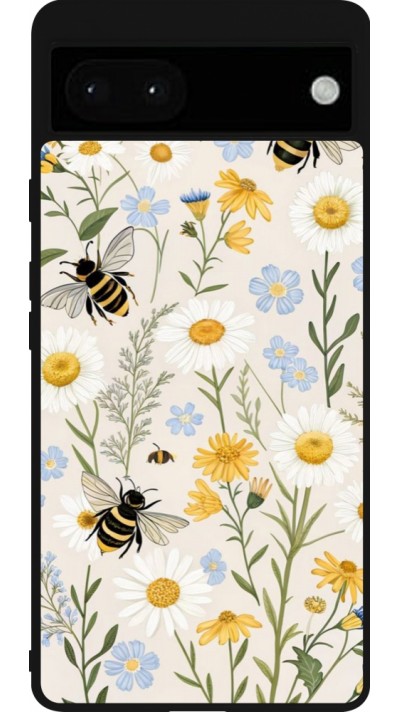 Google Pixel 6a Case Hülle - Silikon schwarz Pattern bees Spring 2026