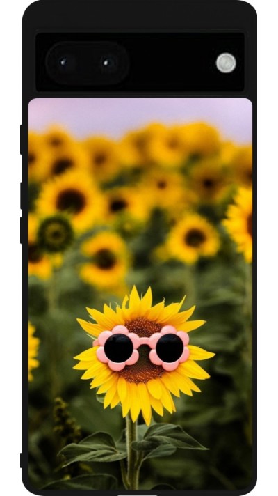 Google Pixel 6a Case Hülle - Silikon schwarz Sunflower with glasses Spring 2026