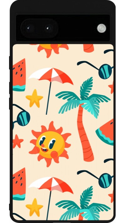 Google Pixel 6a Case Hülle - Silikon schwarz Summer 2025 Pattern soleil