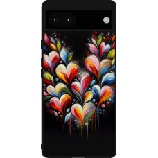 Google Pixel 6a Case Hülle - Silikon schwarz Valentin 2024 Schwarzes Herz Abstrakt