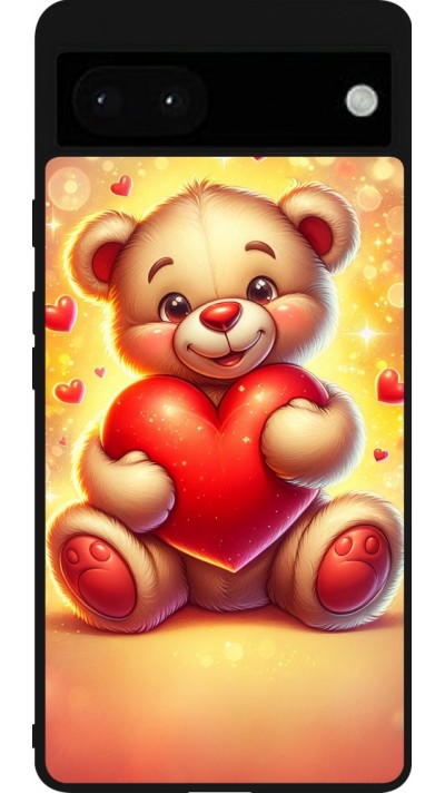 Google Pixel 6a Case Hülle - Silikon schwarz Valentin 2024 Teddy Liebe