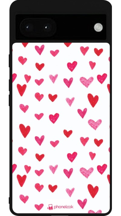 Google Pixel 6a Case Hülle - Silikon schwarz Valentine 2022 Many pink hearts