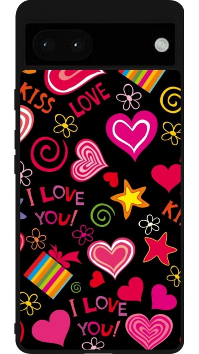 Google Pixel 6a Case Hülle - Silikon schwarz Valentine 2023 love symbols