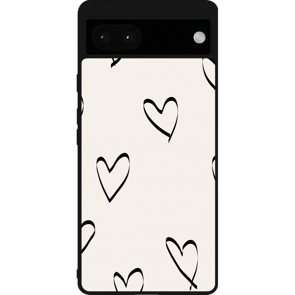 Google Pixel 6a Case Hülle - Silikon schwarz Valentine 2023 minimalist hearts