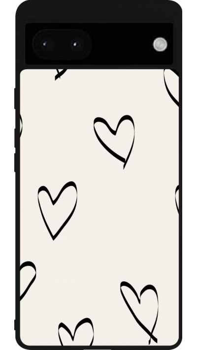 Google Pixel 6a Case Hülle - Silikon schwarz Valentine 2023 minimalist hearts