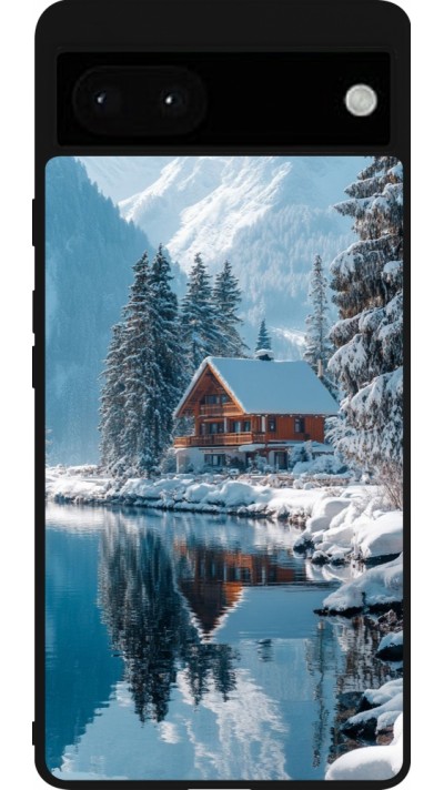 Google Pixel 6a Case Hülle - Silikon schwarz Winter 25 Winter house forest day