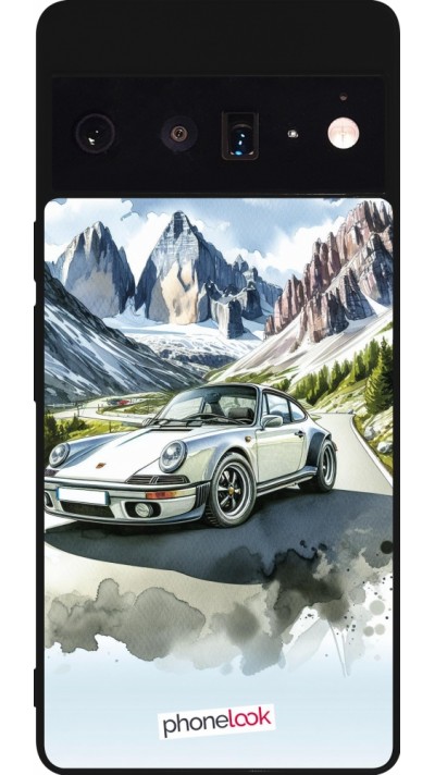 Google Pixel 6 Pro Case Hülle - Silikon schwarz Porsche 911 Berg Aquarell