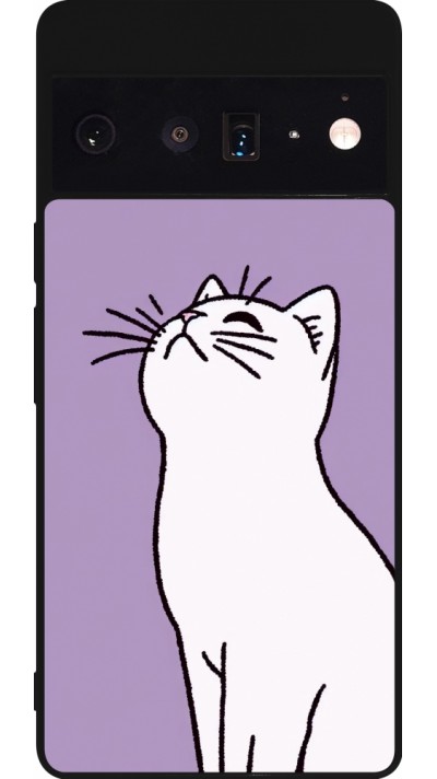 Coque Google Pixel 6 Pro - Silicone rigide noir Chat sur fond violet