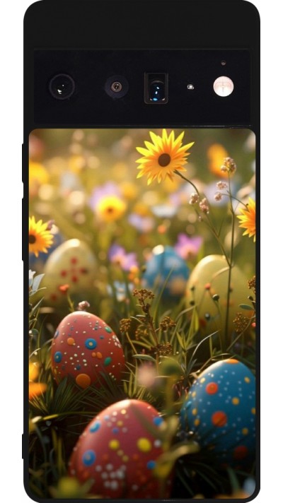 Google Pixel 6 Pro Case Hülle - Silikon schwarz Easter 2026 Decorated eggs
