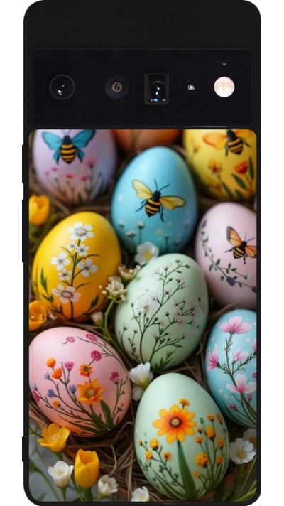 Google Pixel 6 Pro Case Hülle - Silikon schwarz Easter 2026 Eggs with bees