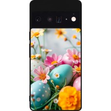 Google Pixel 6 Pro Case Hülle - Silikon schwarz Easter 2026 Eggs with flowers