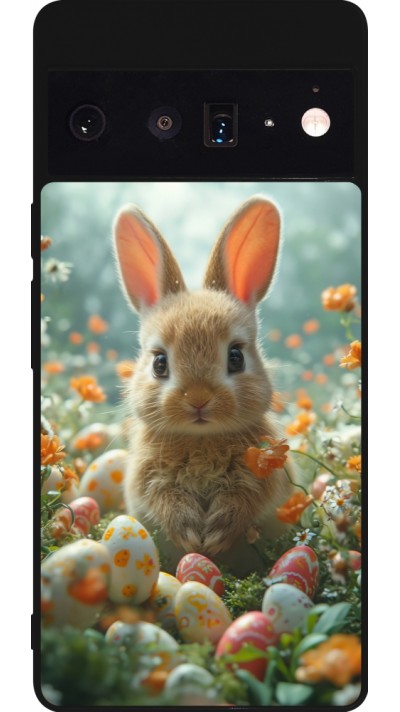 Google Pixel 6 Pro Case Hülle - Silikon schwarz Easter 2026 Rabbit in the garden