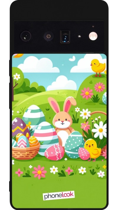 Coque Google Pixel 6 Pro - Silicone rigide noir Easter 2025 Green