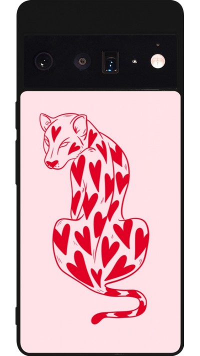 Google Pixel 6 Pro Case Hülle - Silikon schwarz Leopard with hearts 2026