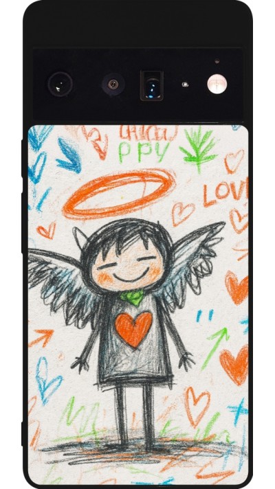 Google Pixel 6 Pro Case Hülle - Silikon schwarz Little Angel Sketch Love