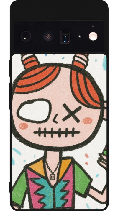 Google Pixel 6 Pro Case Hülle - Silikon schwarz Little Girl Sketch