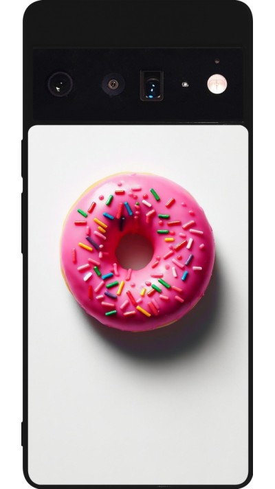 Coque Google Pixel 6 Pro - Silicone rigide noir Weißer Hintergrund, pinker Donut