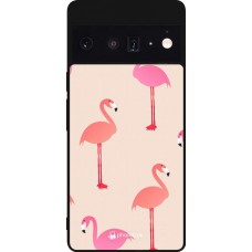 Google Pixel 6 Pro Case Hülle - Silikon schwarz Pink Flamingos Pattern