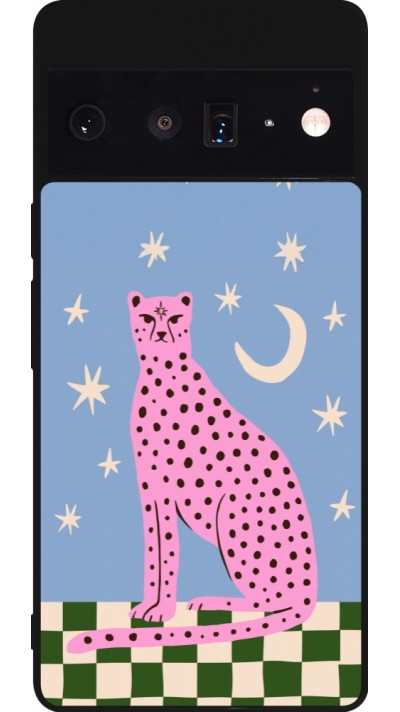 Google Pixel 6 Pro Case Hülle - Silikon schwarz Pink leopard with stars 2026