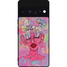 Google Pixel 6 Pro Case Hülle - Silikon schwarz Psychedelic pink mushroom