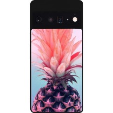 Google Pixel 6 Pro Case Hülle - Silikon schwarz Purple Pink Pineapple
