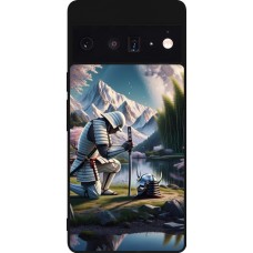 Google Pixel 6 Pro Case Hülle - Silikon schwarz Samurai Katana Mond