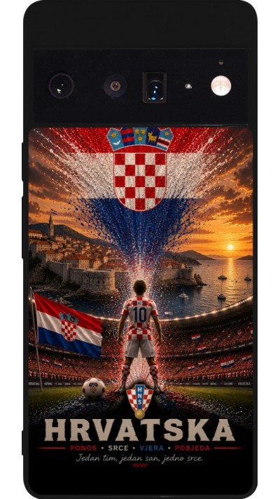 Google Pixel 6 Pro Case Hülle - Silikon schwarz Fussball Kroatien splash 2026
