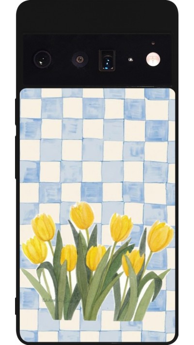 Google Pixel 6 Pro Case Hülle - Silikon schwarz Blue vichy tulips 2026