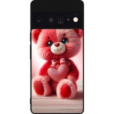 Google Pixel 6 Pro Case Hülle - Silikon schwarz Valentin 2024 Rosaroter Teddybär
