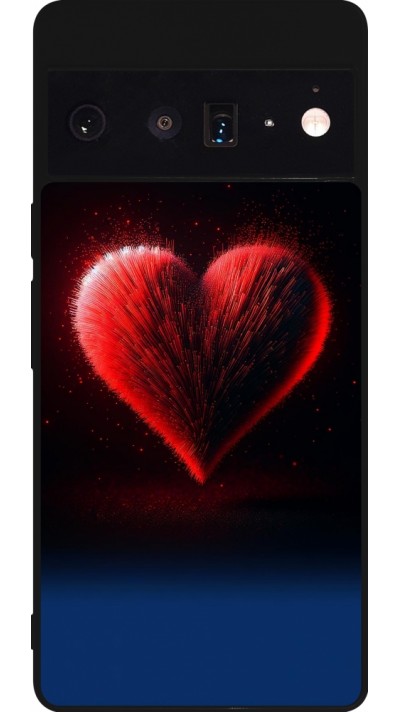 Coque Google Pixel 6 Pro - Silicone rigide noir Valentine 2025 coeur rouge