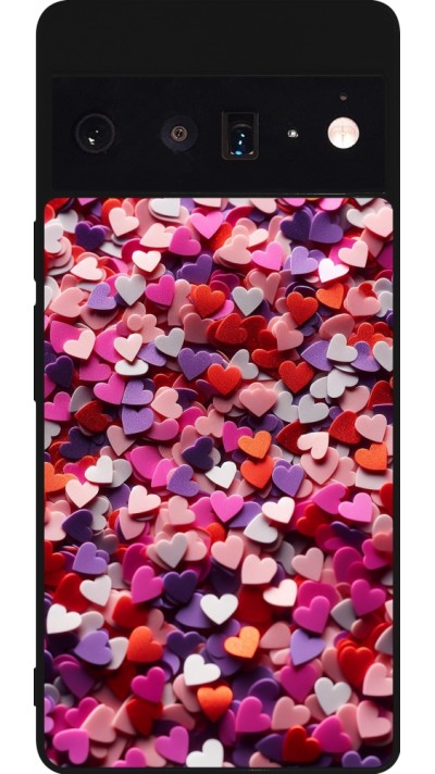 Coque Google Pixel 6 Pro - Silicone rigide noir Valentine 2025 Confetti