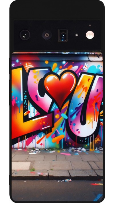 Coque Google Pixel 6 Pro - Silicone rigide noir Valentine 2025 Love U Tag