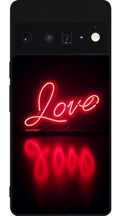 Coque Google Pixel 6 Pro - Silicone rigide noir Valentine 2025 Neon Love