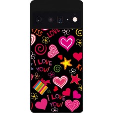 Google Pixel 6 Pro Case Hülle - Silikon schwarz Valentine 2023 love symbols