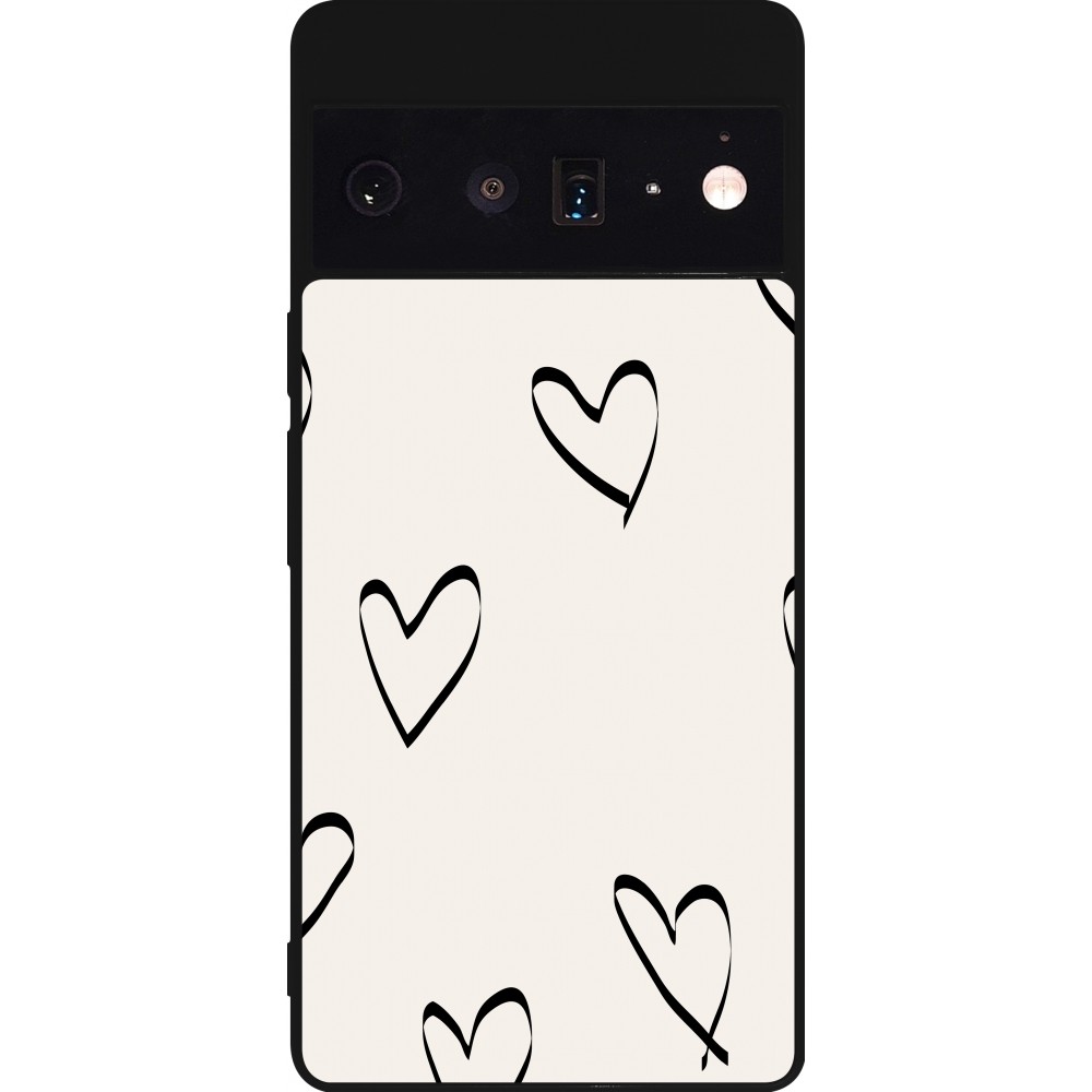 Google Pixel 6 Pro Case Hülle - Silikon schwarz Valentine 2023 minimalist hearts