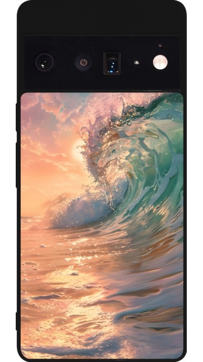 Coque Google Pixel 6 Pro - Silicone rigide noir Wave Sunset