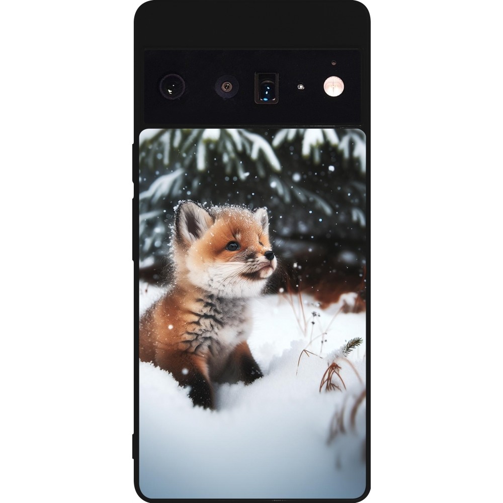 Google Pixel 6 Pro Case Hülle - Silikon schwarz Weihnachten 2023 Fuechslein Tanne