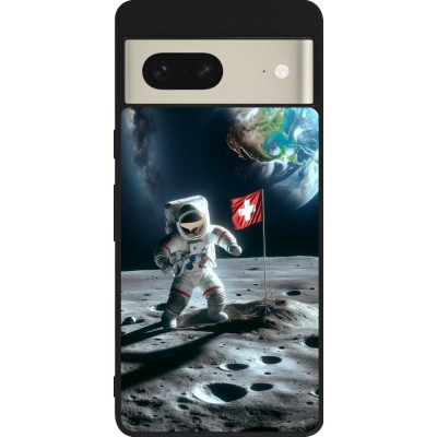 Google Pixel 7 Case Hülle - Silikon schwarz Astro Schweiz auf dem Mond
