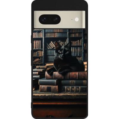 Google Pixel 7 Case Hülle - Silikon schwarz Katze Bücher dunkel