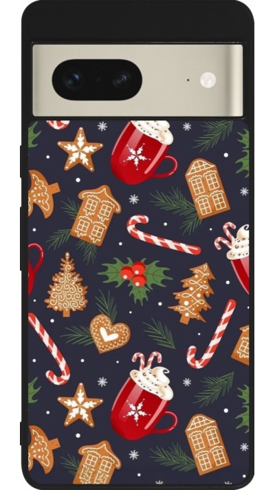Google Pixel 7 Case Hülle - Silikon schwarz Christmas 25 Pattern Gingerbread House