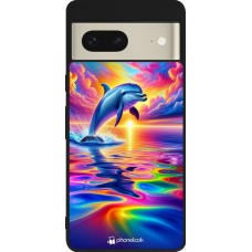 Google Pixel 7 Case Hülle - Silikon schwarz Glücklicher Regenbogen-Delfin