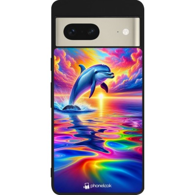 Google Pixel 7 Case Hülle - Silikon schwarz Glücklicher Regenbogen-Delfin
